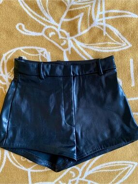 H&M Black Faux Leather High-Waist Shorts
